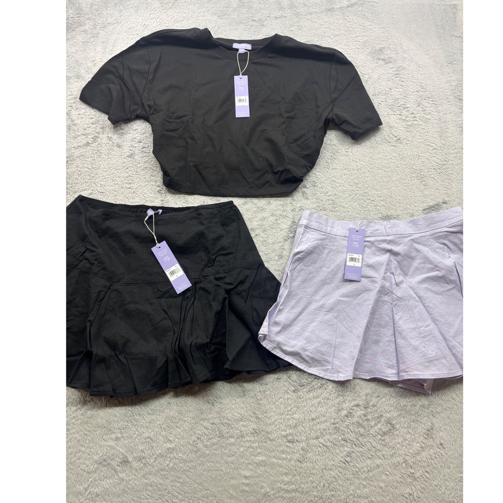 Florence‎ by Mills lot of 3 pc Black Crop Top and Two Pleated Skorts Size M